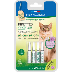 Francodex 4 Pipetas Repelentes de Insectos para Gatos com mais de 2 kg fórmula reforçada Controlo de pragas felinas