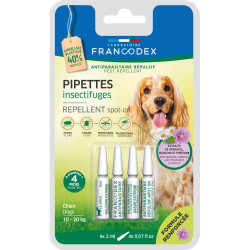 Francodex 4 Pipetten mit Insektenschutzmittel für Hunde von 10 kg bis 20 kg verstärkte Formel Pipetten gegen Schädlinge