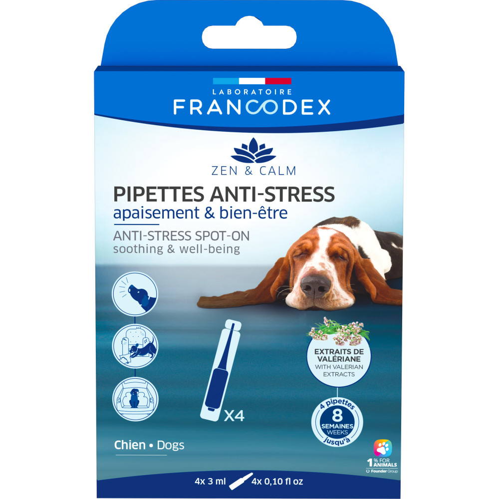 Francodex 4 pipetas anti-stress calmantes e de bem-estar para cães Anti-Stress