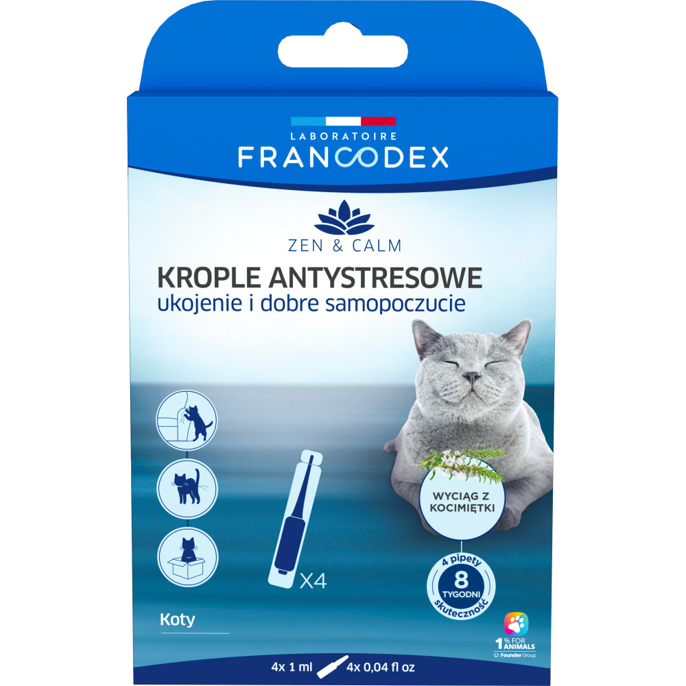 Francodex 4 Kojące pipety antystresowe i poprawiające samopoczucie dla kotów Comportement
