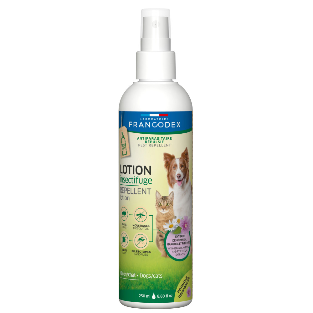 Francodex Loção Repelente de Insectos 250 ml fórmula reforçada Para Cães e Gatos antiparasitário