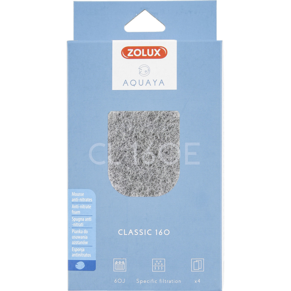 zolux Filtro per pompa classic 160, CL 160 E filtro antinitrati in schiuma x 4 per acquario Supporti filtranti, accessori