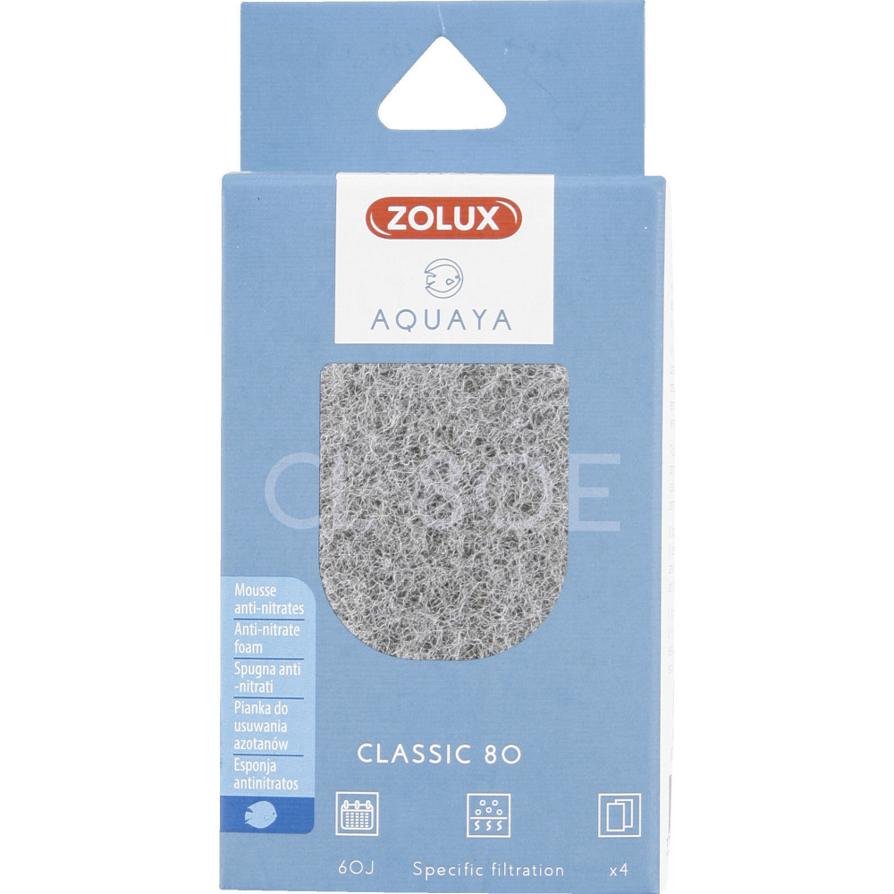 zolux Filter für Pumpe classic 80, Filter CL 80 E Anti-Nitrat-Schaum x 4 für Aquarium Filtermassen, Zubehör