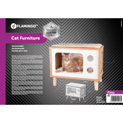 Flamingo Fino White & Brown & Natural TV stand, 50 x 29 x 41H for cat Igloo cat