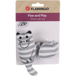 Flamingo Katzenspielzeug Grau + Ball mit Catnip 13 cm x 3 cm für Katzen Spiele mit Catnip, Baldrian, Matatabi