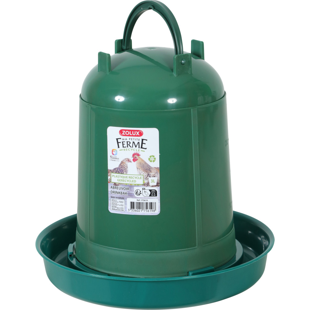 zolux Gerecycleerde plastic drinkbak 3 liter, groen, achtertuin Waterpoel