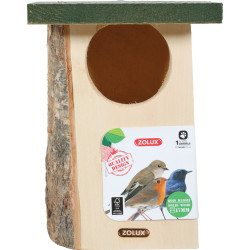 zolux Caixa de nidificação em madeira maciça para pássaros de garganta vermelha, entrada ø 8 cm aprox Birdhouse