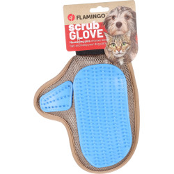 Flamingo Taupe en blauwe plastic borstelhandschoen voor honden en katten Verzorgingshandschoenen en rollers