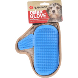 Flamingo Bürstenhandschuh mit Metallnoppen in Taupe und Blau für Hunde Handschuhe und Grooming Rolls