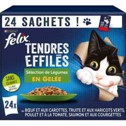 Pâtée - émincés chat 24 Sachets de 85g pour chat, Tendres Effilés en Gelée - Sélection Mixte Légumes FELIX