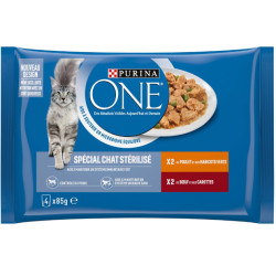 Purina 4 PURINA ONE 85g Sachets for Sterilized Cats with Beef and Chicken Pâtée - émincés chat