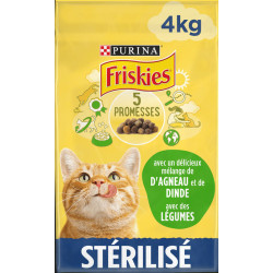 Purina Croquettes pour chat stérilisé avec un délicieux mélange d'Agneau, Dinde et Légumes 4kg FRISKIES Croquette chat