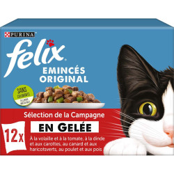 Pâtée - émincés chat 12 Sachets de 85g d'Émincés en Gelée pour chat - Sélection de la Campagne FELIX
