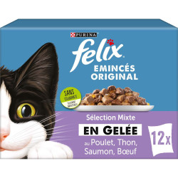 Purina 12 Beutel 85 g Geschnetzeltes in Gelee für Katzen - Mixed Selection felix Pâtée - émincés chat