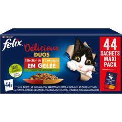 Purina 44 Sachets 85g for cats Tendres Effilés Délicieux Duos - Sélection Campagne felix Pâtée - émincés chat