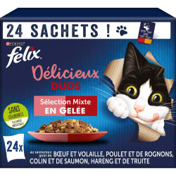 Pâtée - émincés chat 24 Sachets de 85g pour chat Tendres Effilés Délicieux Duos - Sélection Mixte felix