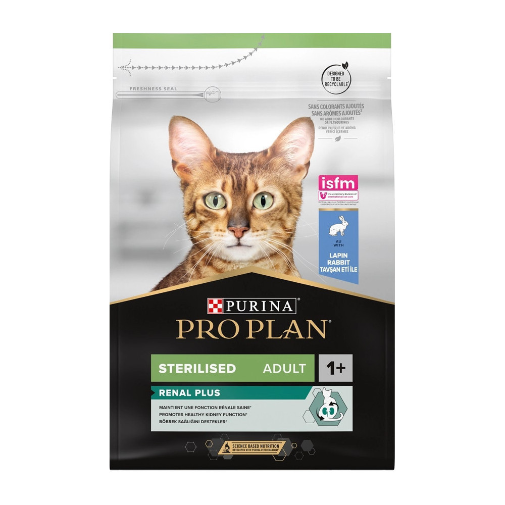 Purina Trockenfutter für sterilisierte Katzen RENAL PLUS mit Kaninchen 3kg PROPLAN Croquette chat