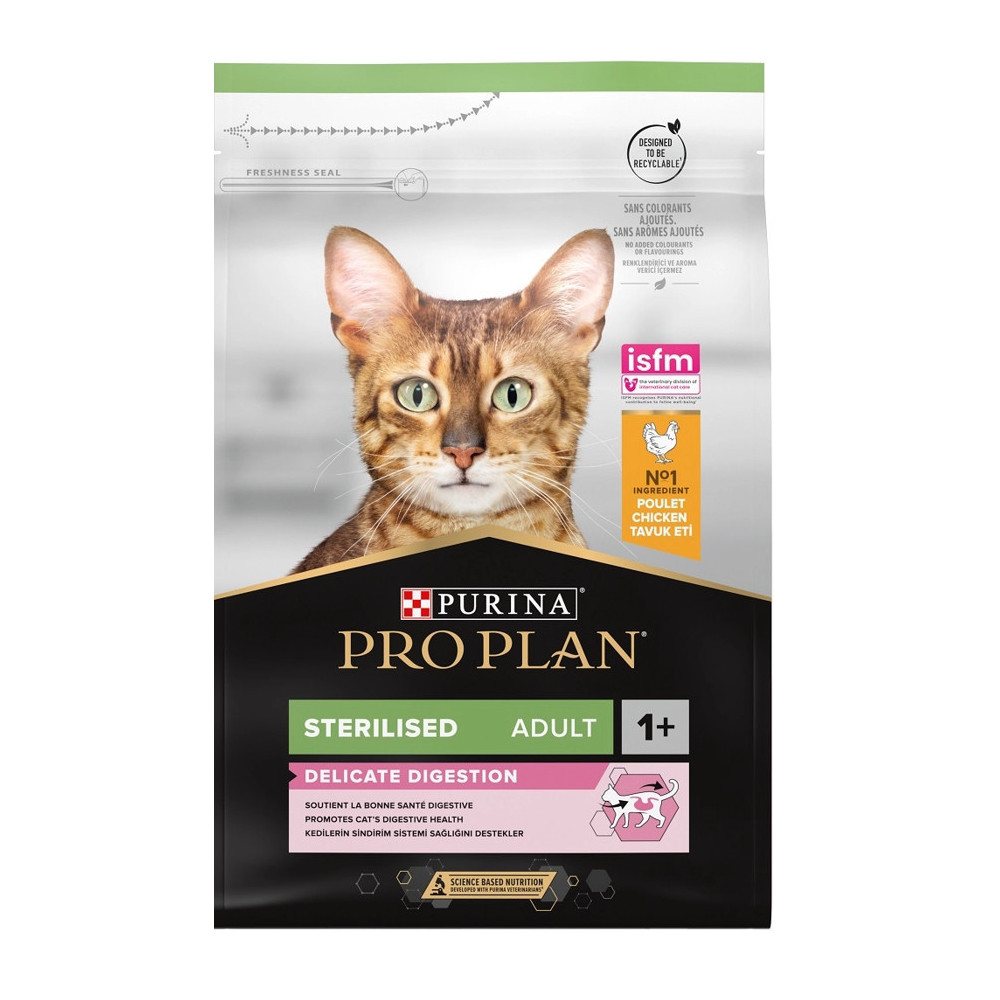 Purina Trockenfutter für sterilisierte Katzen DELICATE DIGESTION mit Huhn 3kg PROPLAN Croquette chat