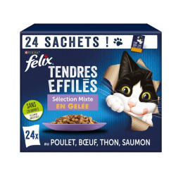 Purina 24 Bolsitas de 85g para gatos tiernos - felix Selección Mixta en gelatina Pâtée - émincés chat