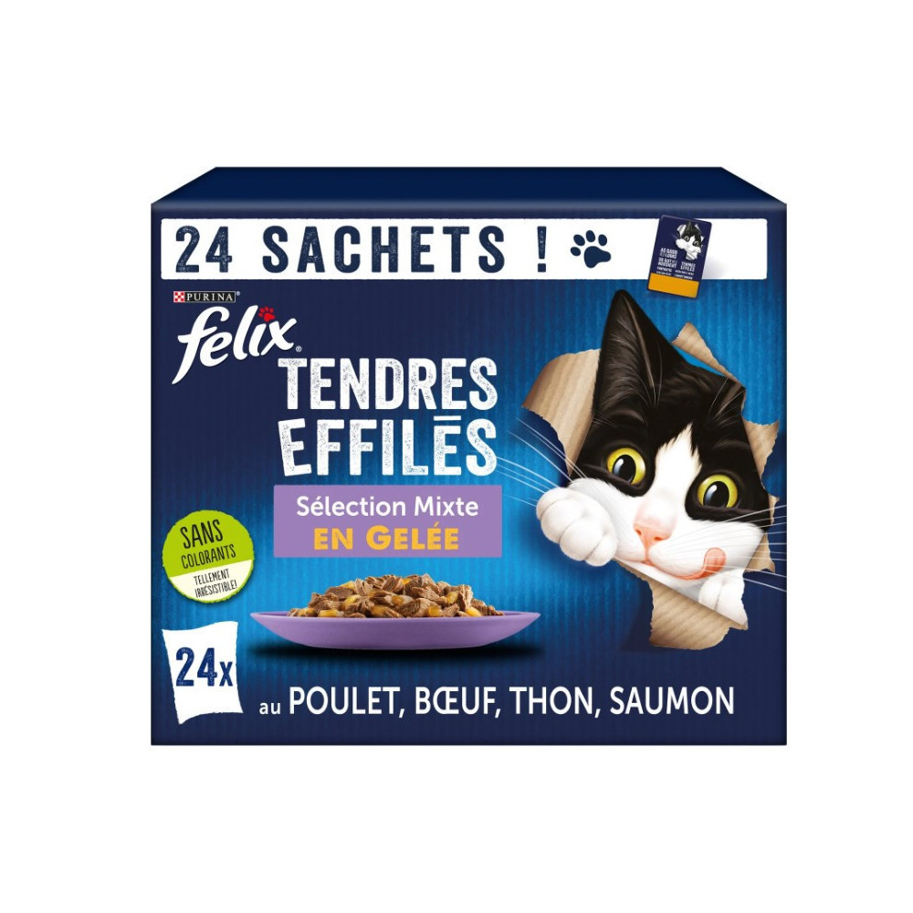 Purina 24 Bustine da 85 g per gatti teneri - felix Selezione mista in gelatina Pâtée - émincés chat