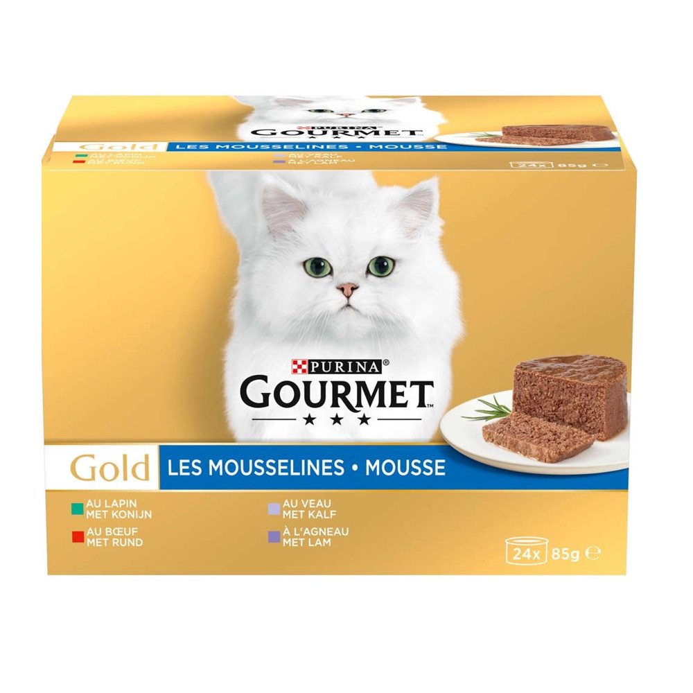 Purina 24 scatole per gatti 85g Les Mousselines GOLD GOURMET Pâtée - émincés chat