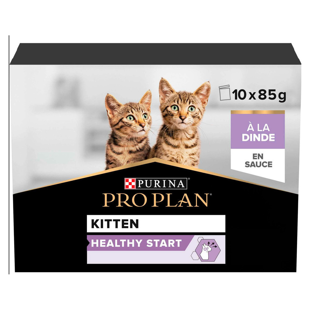 Purina 10 pouches of 85g for kittens HEALTHY START with Turkey in PRO PLAN Sauce Pâtée - émincés chat