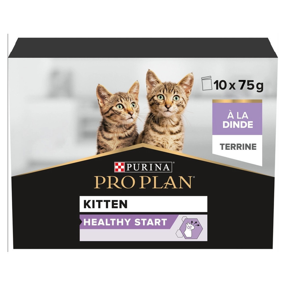 Purina 10 buste da 75 g per gattini HEALTHY START con terrina di tacchino PRO PLAN Pâtée - émincés chat