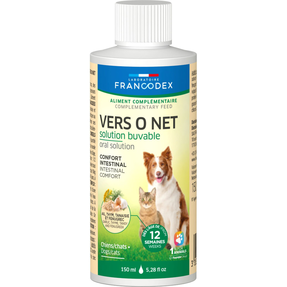 Francodex Antiparasitário Worm O Net 150 ml Solução bebível para cães e gatos antiparasitário