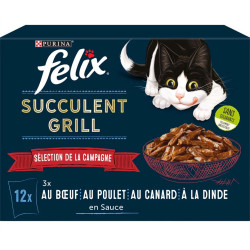 Pâtée - émincés chat 12 Sachets de pâté pour chat Succulent Grill – Sélection Campagne FELIX