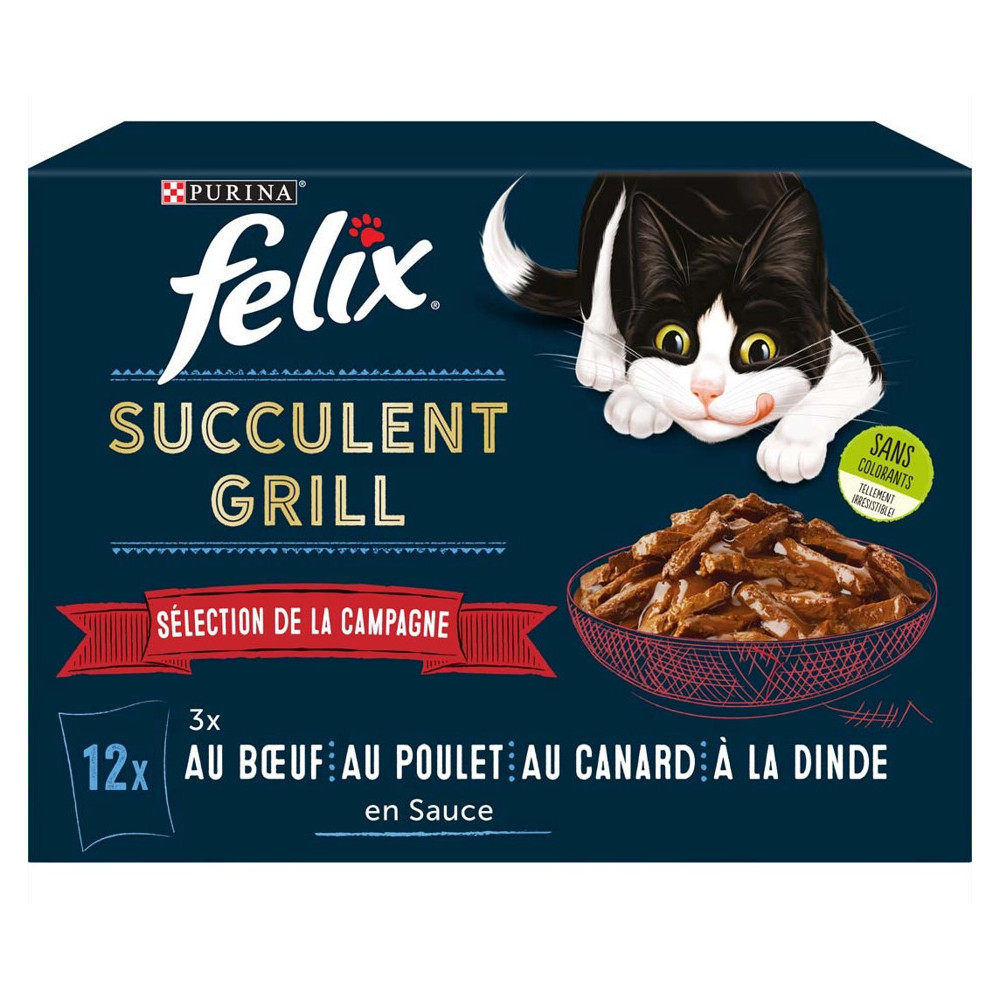 Purina 12 Beutel Succulent Grill Katzenpastete - Auswahl Kampagne FELIX Pâtée - émincés chat