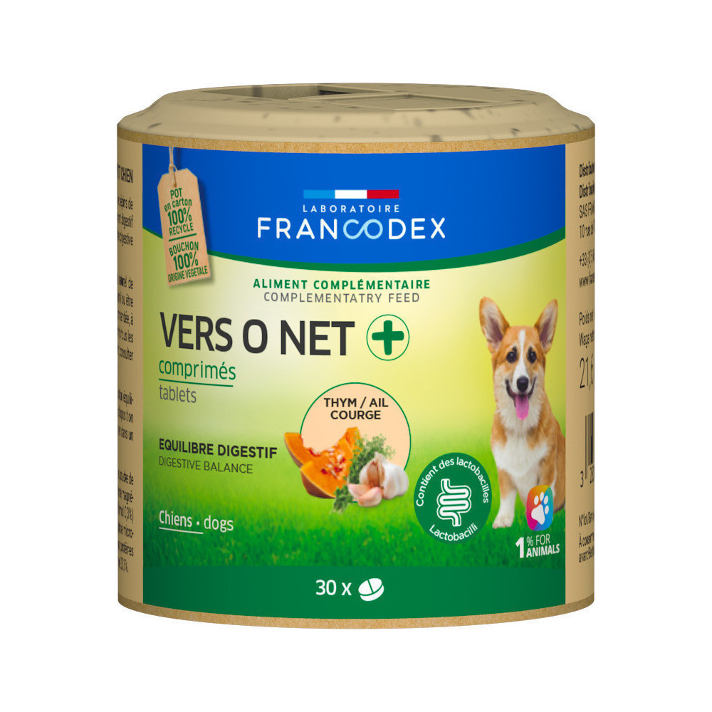 collier antiparasitaire Anti parasite 30 comprimés Vers o net + pour chiot et petit chien