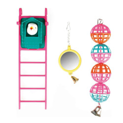 Flamingo Spielzeugspiegel, Bälle, Leiter 20 cm. für Vögel. Spielzeug