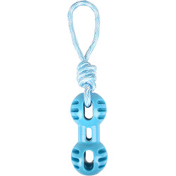 Jeux cordes pour chien Jouet Haltère + corde à tirer bleu 34.5 cm. RUDO. en TPR. pour chien.
